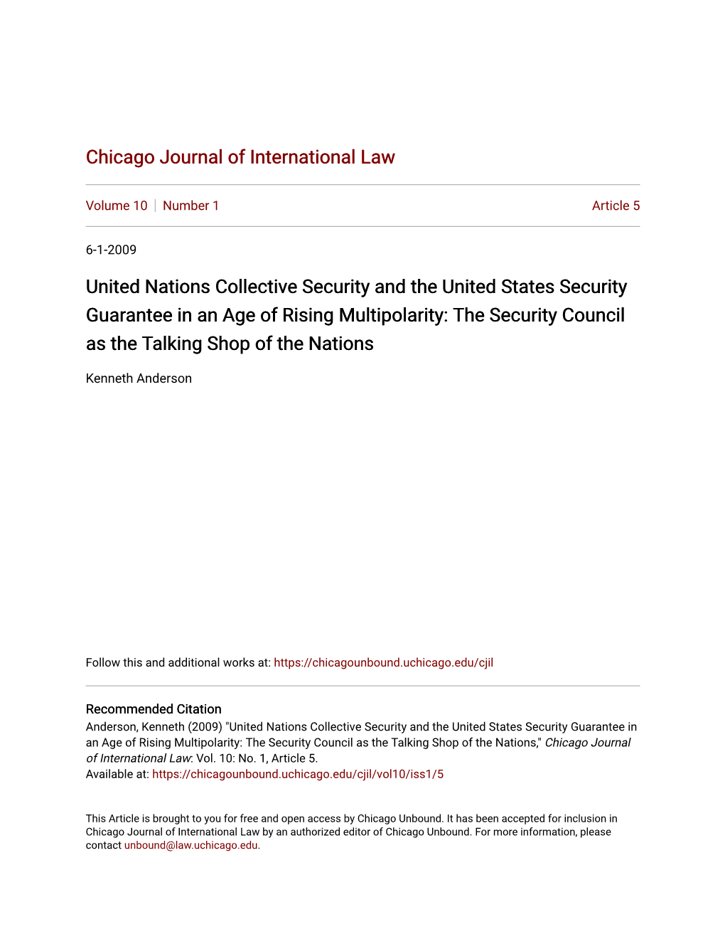 United Nations Collective Security and the United States Security