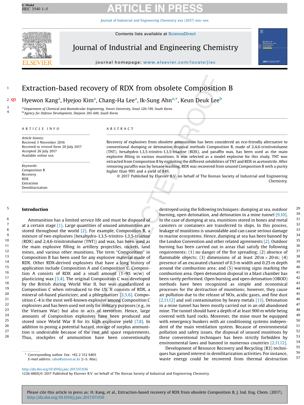 Extraction-Based Recovery of RDX from Obsolete Composition B