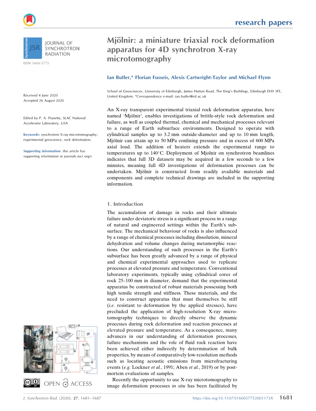 A Miniature Triaxial Rock Deformation Apparatus for 4D Synchrotron X-Ray Microtomography ISSN 1600-5775