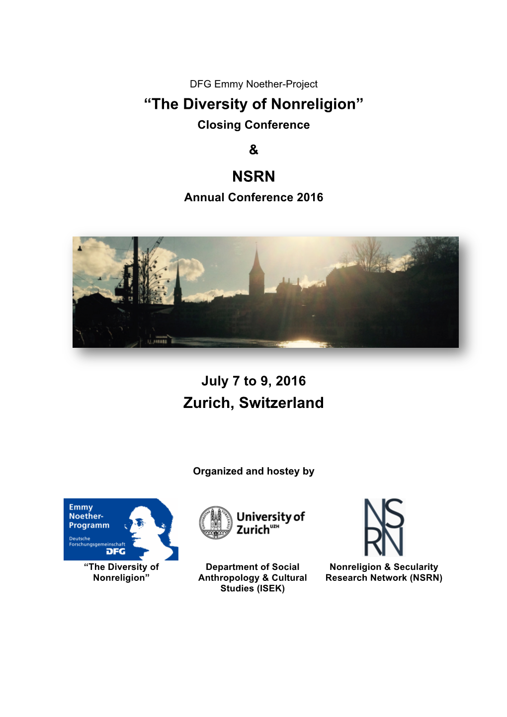 “The Diversity of Nonreligion” NSRN Zurich, Switzerland