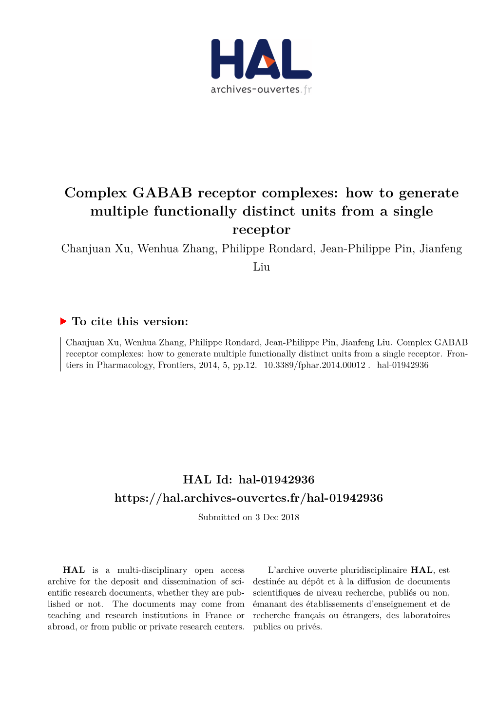 Complex GABAB Receptor Complexes