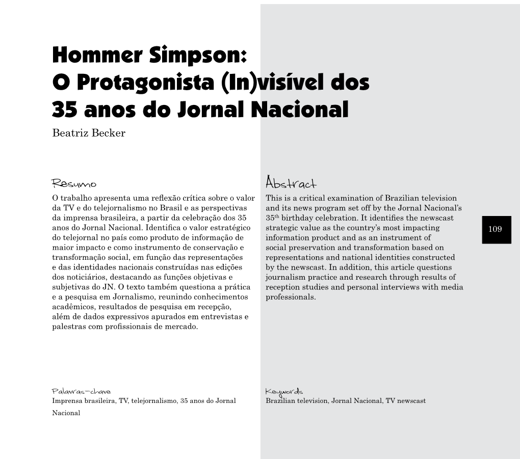 Hommer Simpson: O Protagonista (In)Visível Dos 35 Anos Do Jornal Nacional Beatriz Becker