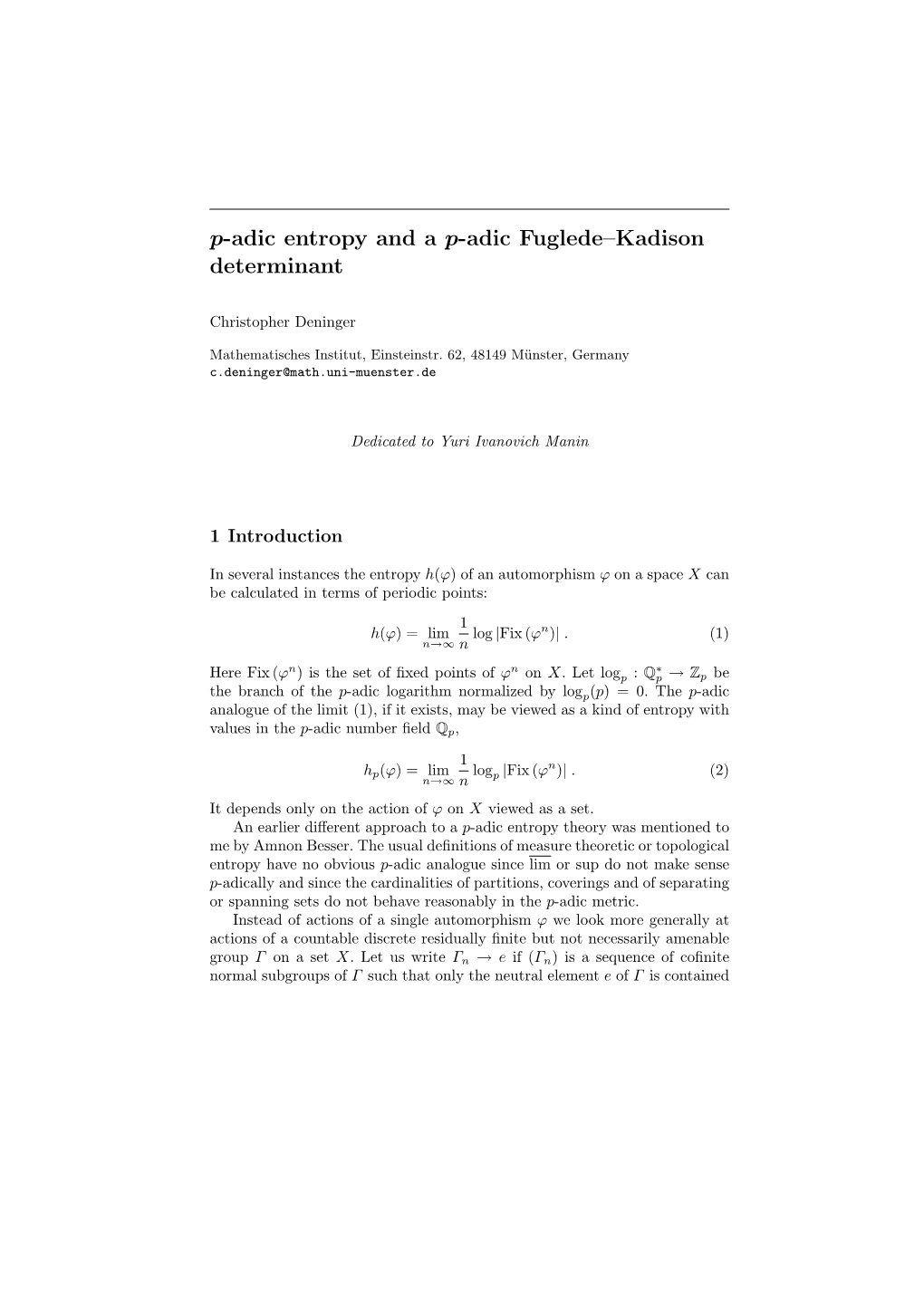 P-Adic Entropy and a P-Adic Fuglede–Kadison Determinant