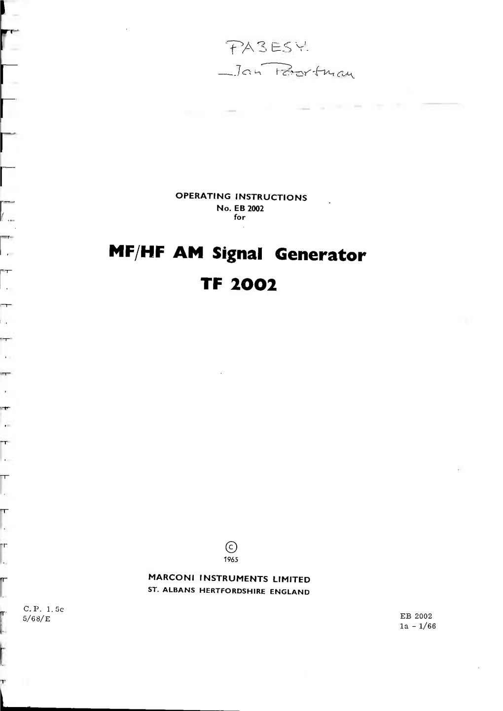 MF/HF AM Signal Generator TF 2OO2