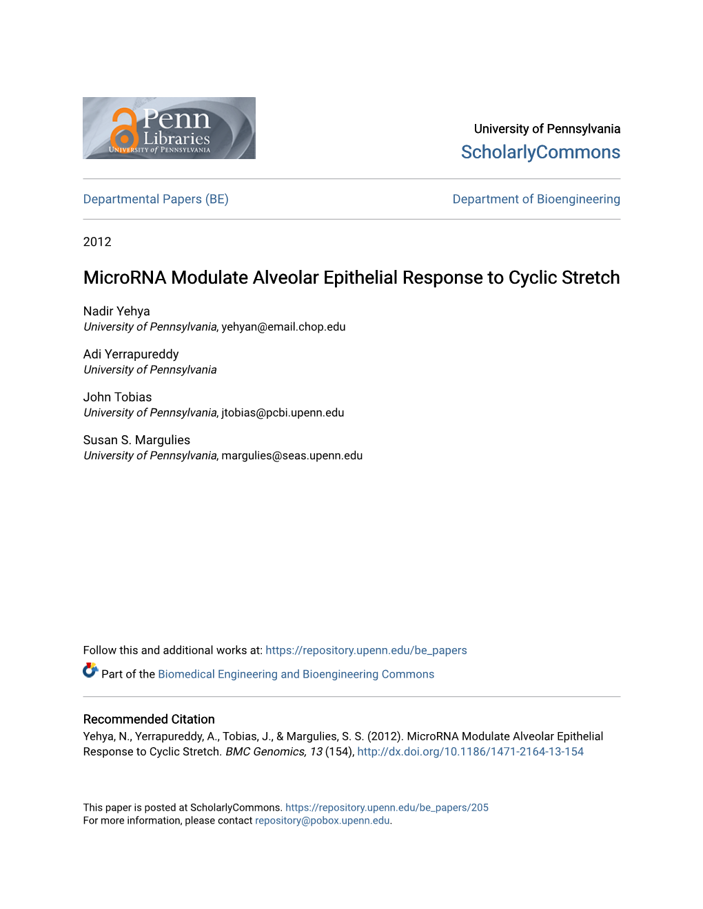 Microrna Modulate Alveolar Epithelial Response to Cyclic Stretch