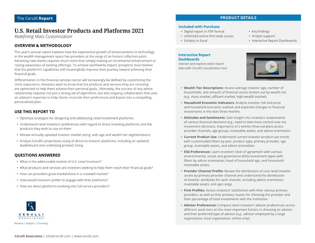 US Retail Investor Products and Platforms 2021