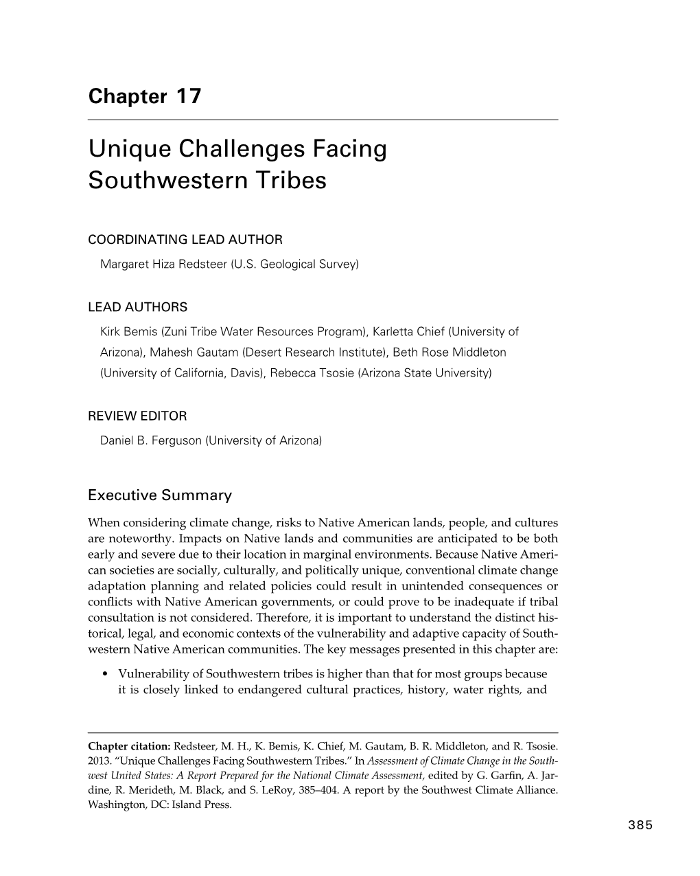 2013. “Unique Challenges Facing Southwestern Tribes