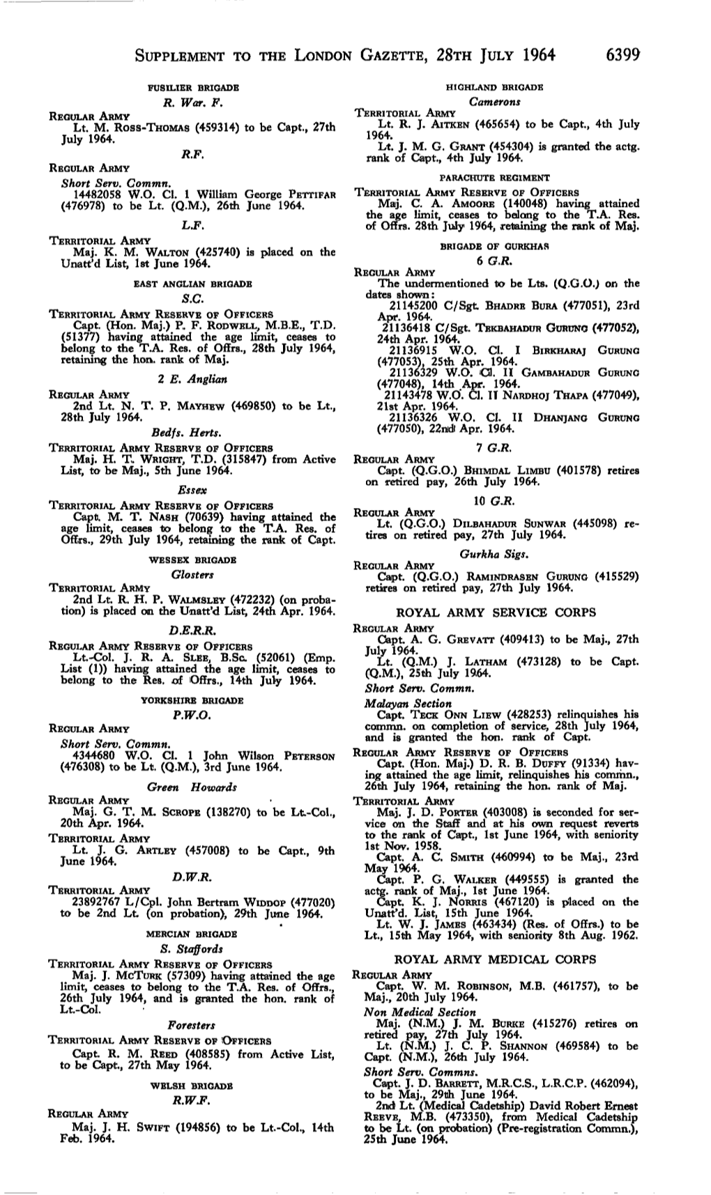 Supplement to the London Gazette, 28Th July 1964 6399