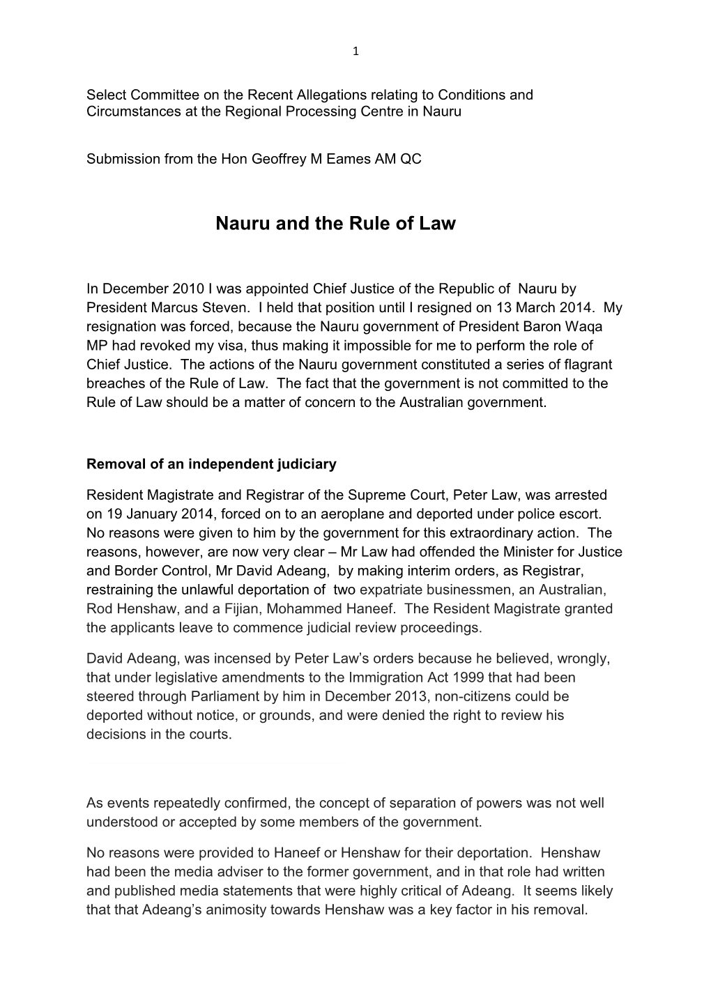 Nauru and the Rule of Law
