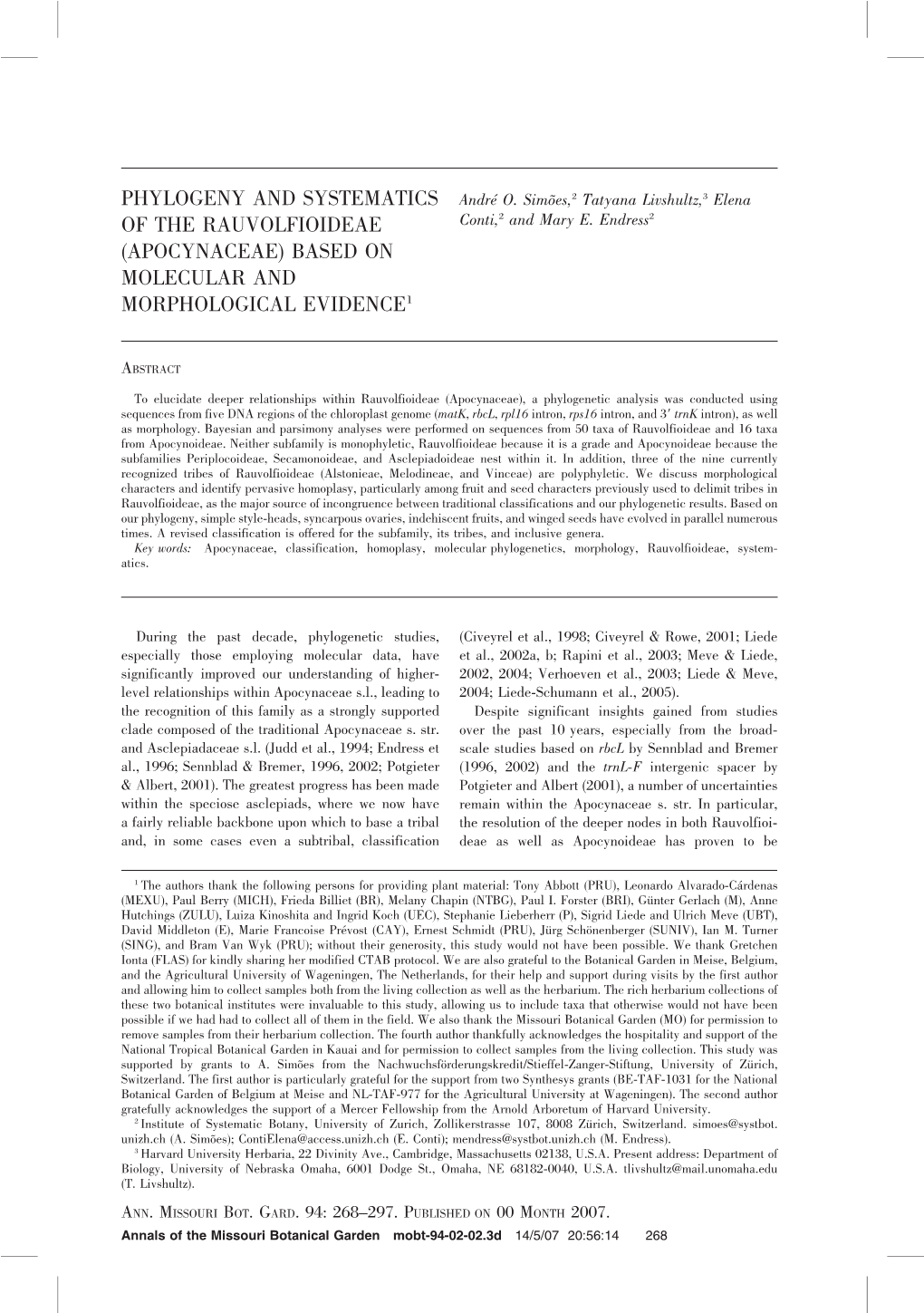 Phylogeny and Systematics of the Rauvolfioideae