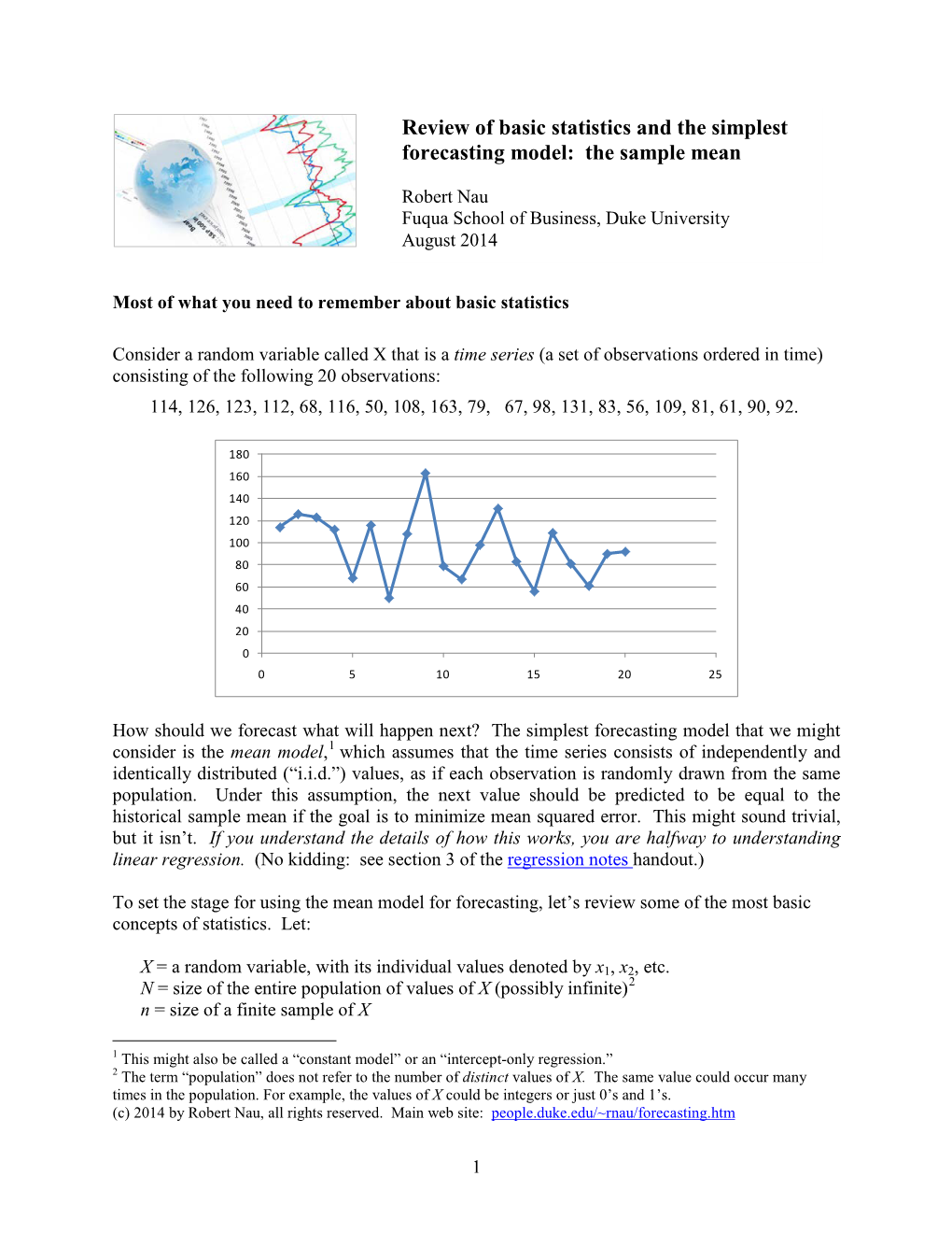 Review of Basic Statistics and the Mean Model for Forecasting