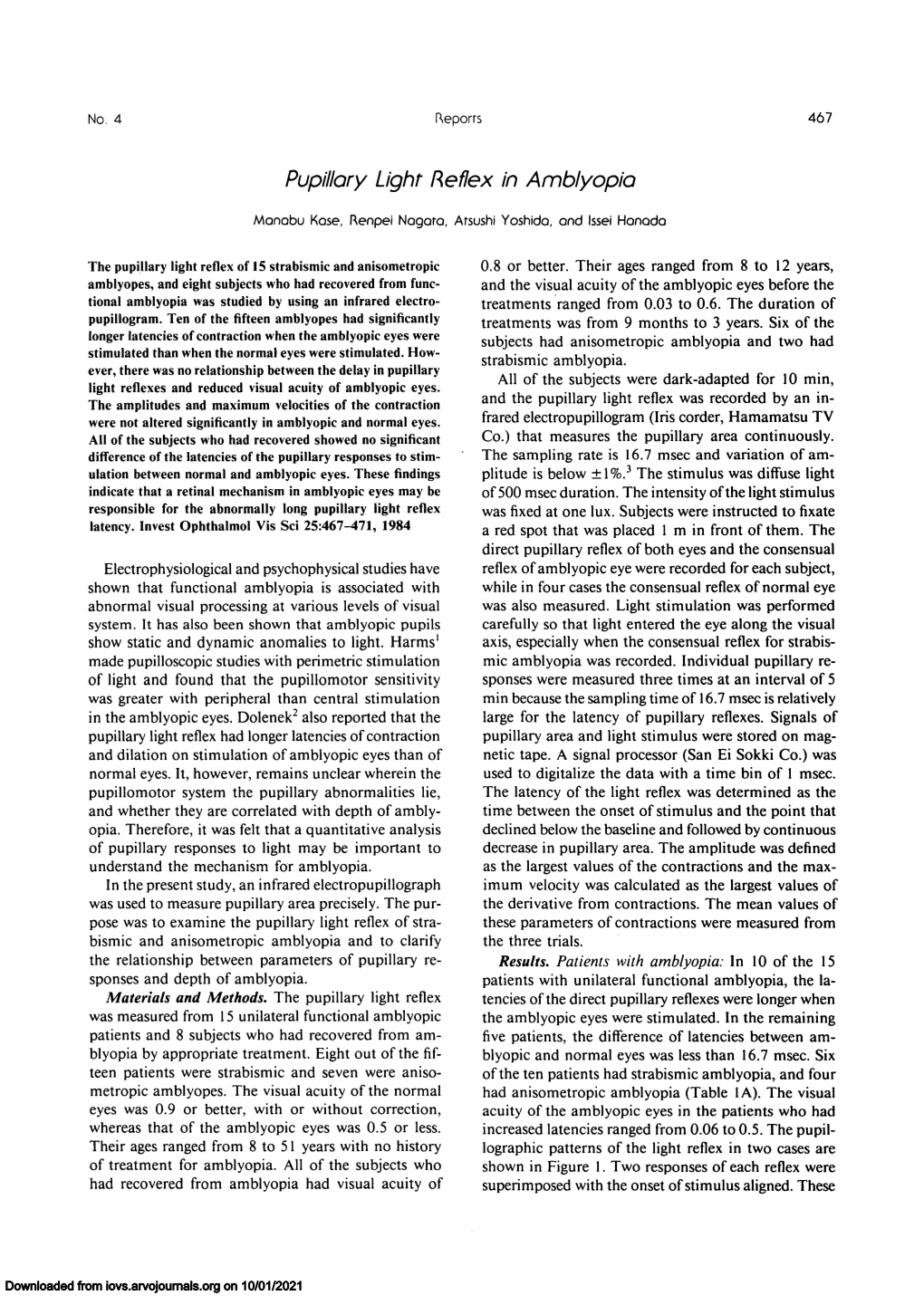 Pupillary Light Reflex in Amblyopia