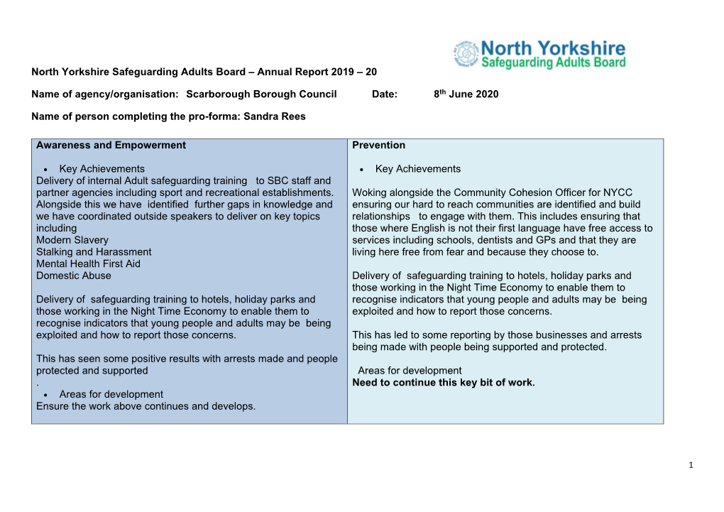 Scarborough Borough Council Date: 8Th June 2020