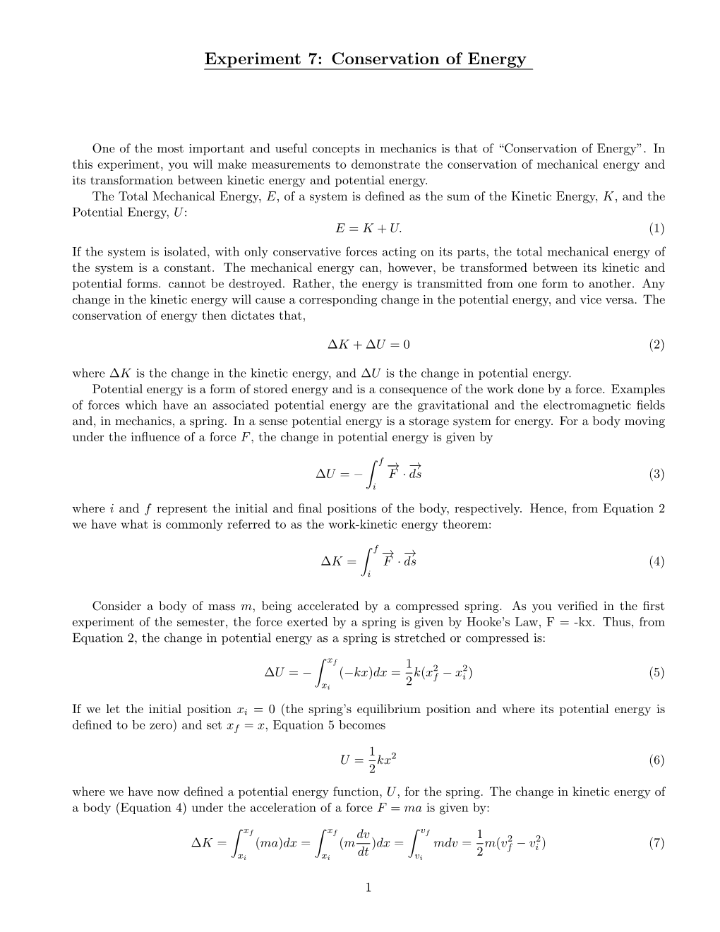 Experiment 7: Conservation of Energy