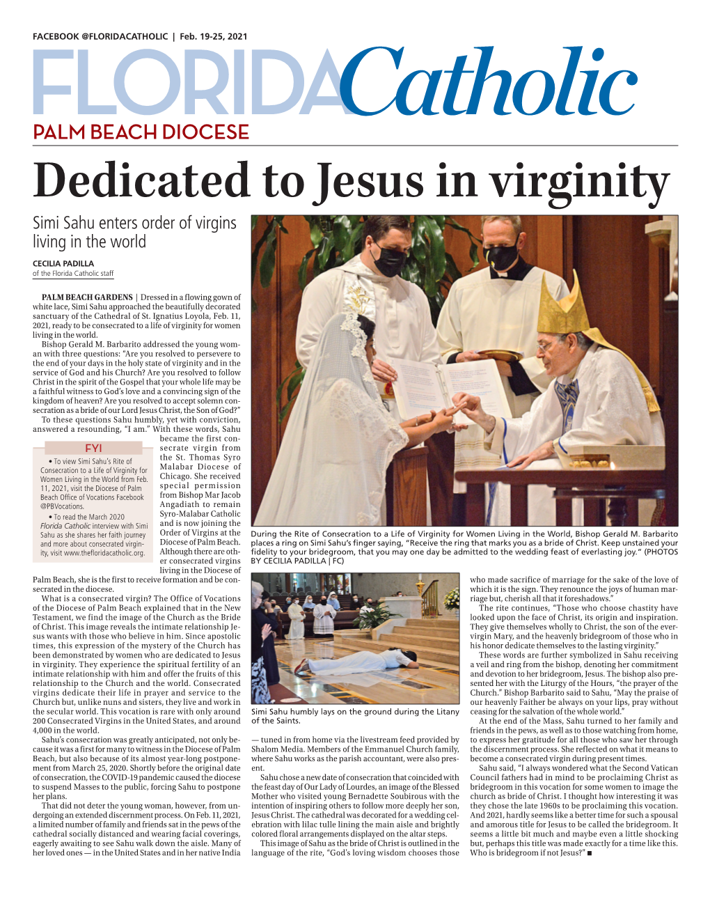 Dedicated to Jesus in Virginity Simi Sahu Enters Order of Virgins Living in the World