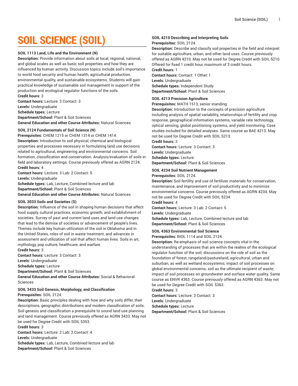 Soil Science (SOIL) 1