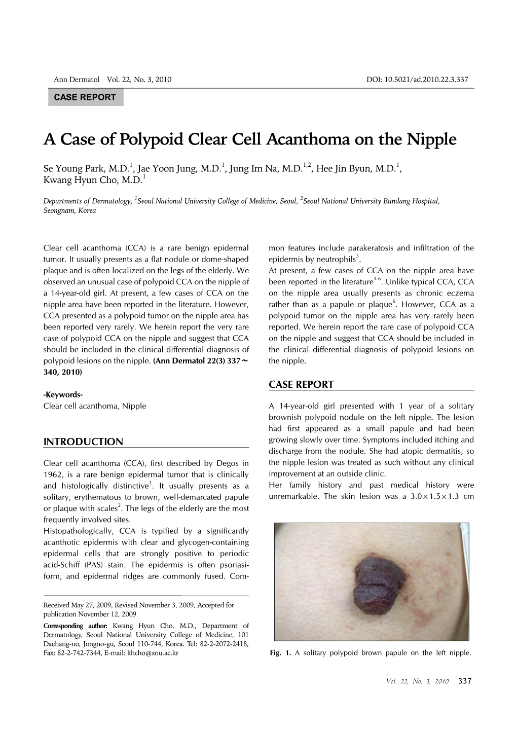 A Case of Polypoid Clear Cell Acanthoma on the Nipple