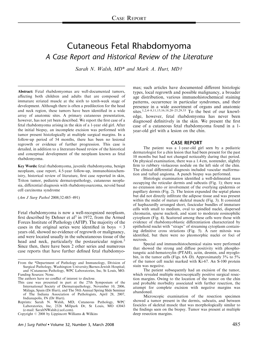 Cutaneous Fetal Rhabdomyoma a Case Report and Historical Review of the Literature