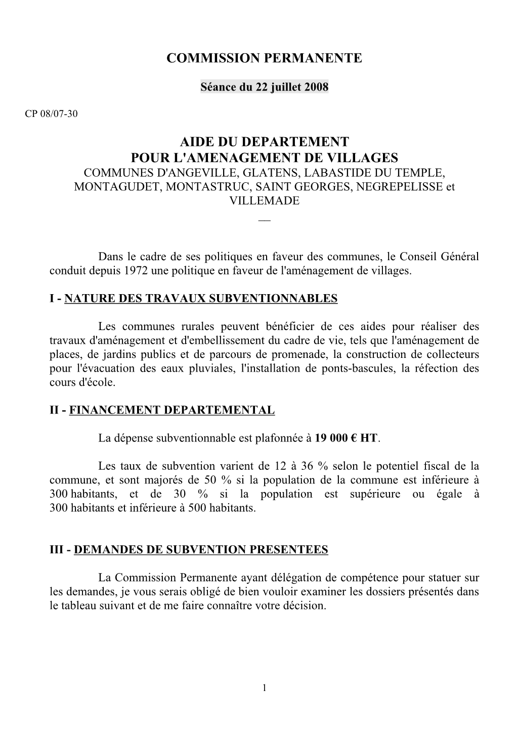 Commission Permanente Aide Du Departement Pour L