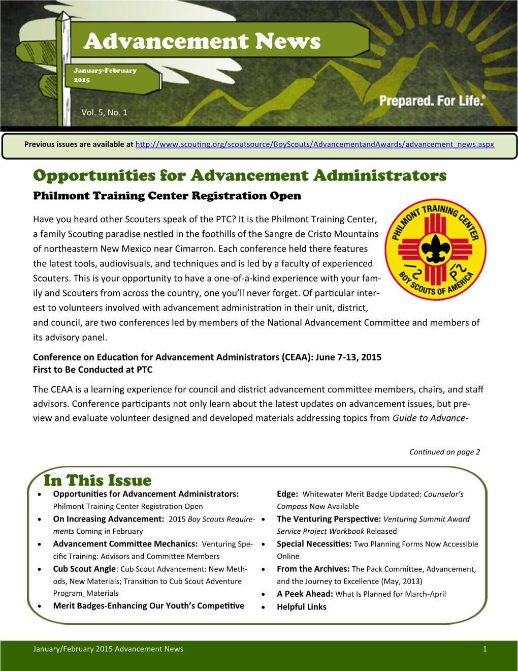 January/February 2015 Advancement News 1