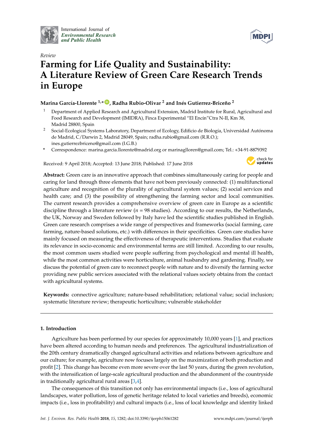 Farming for Life Quality and Sustainability: a Literature Review of Green Care Research Trends in Europe