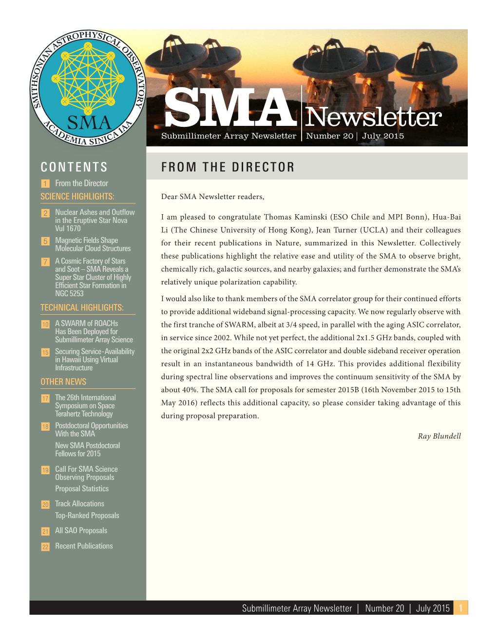 Newsletter Submillimeter Array Newsletter Number 20 | July 2015