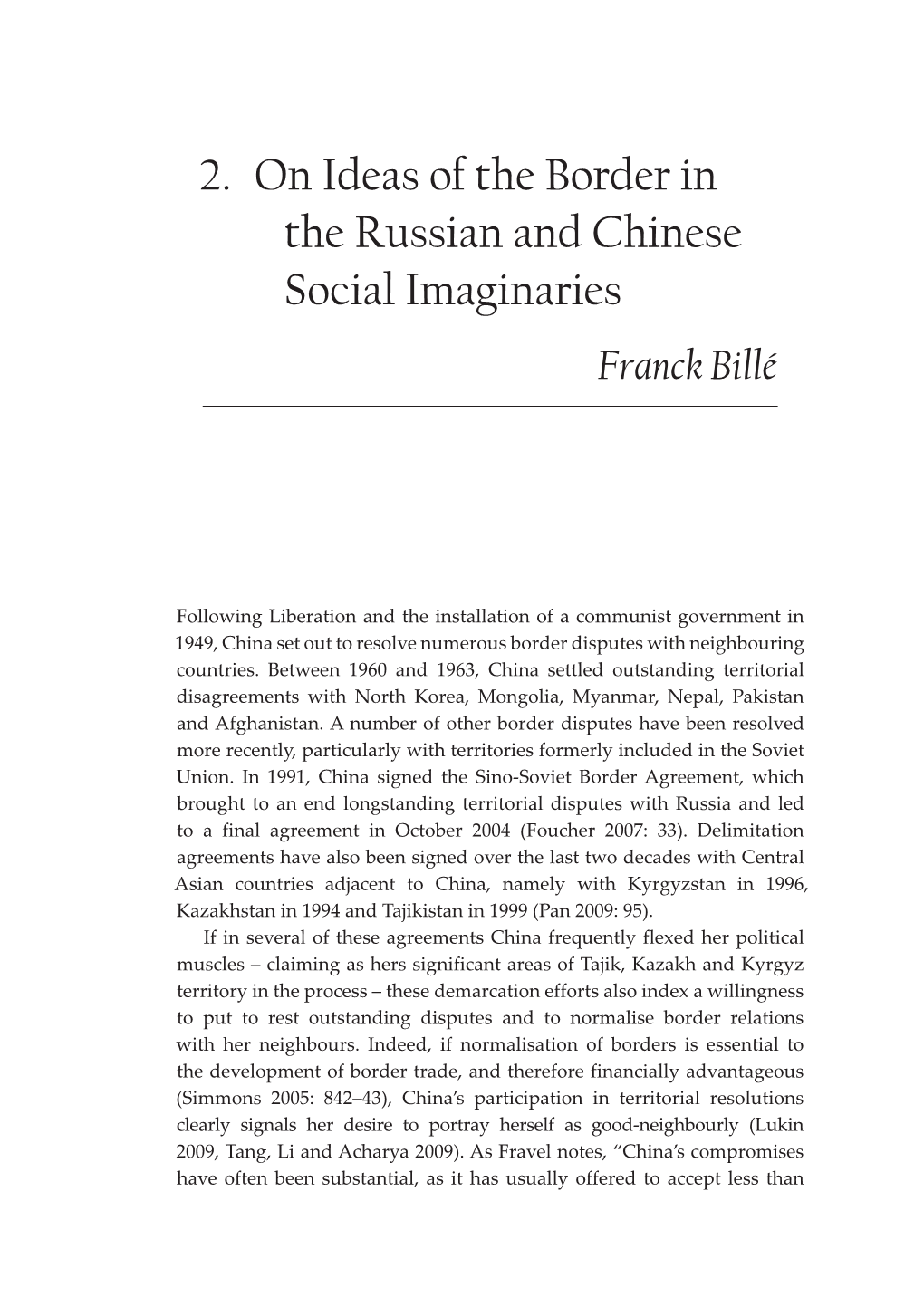 2. on Ideas of the Border in the Russian and Chinese Social Imaginaries Franck Billé