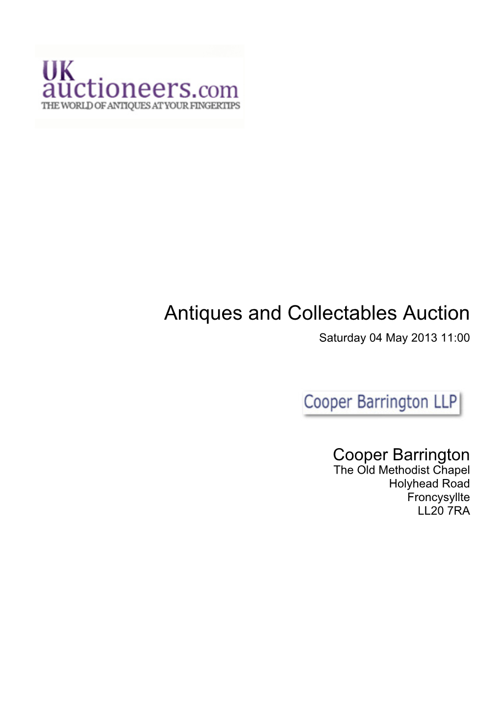 Antiques and Collectables Auction Saturday 04 May 2013 11:00