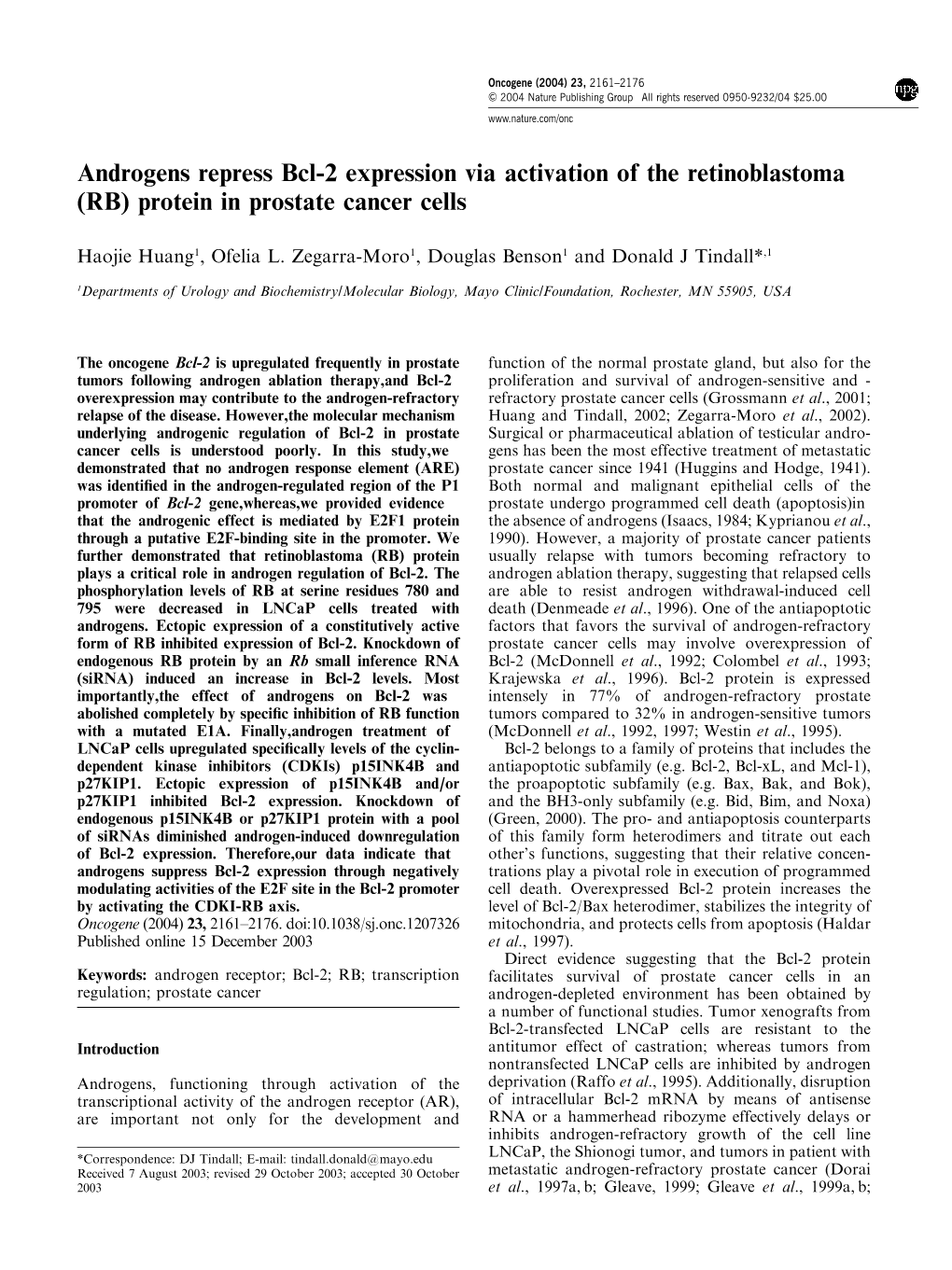 Androgens Repress Bcl-2 Expression Via Activation of the Retinoblastoma (RB) Protein in Prostate Cancer Cells