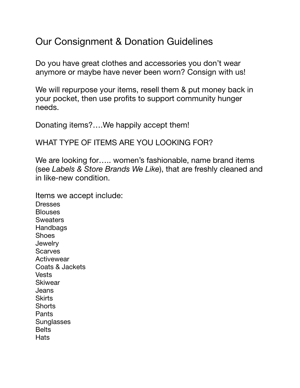 Our Consignment & Donation Guidelines