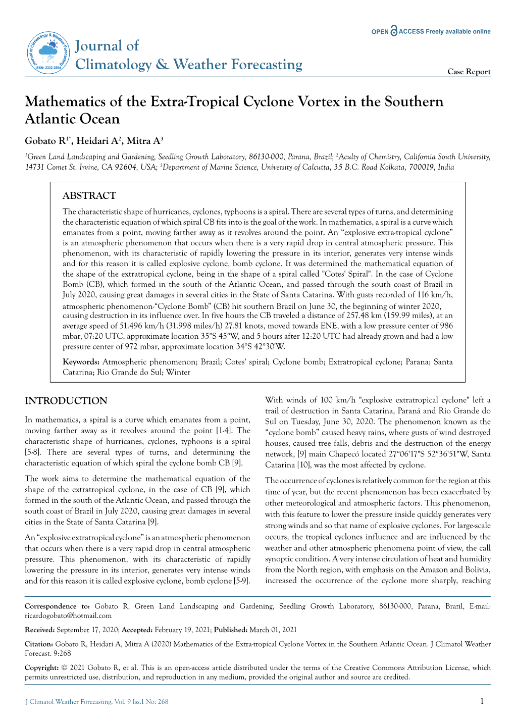 Mathematics of the Extratropical Cyclone Vortex in the Southern