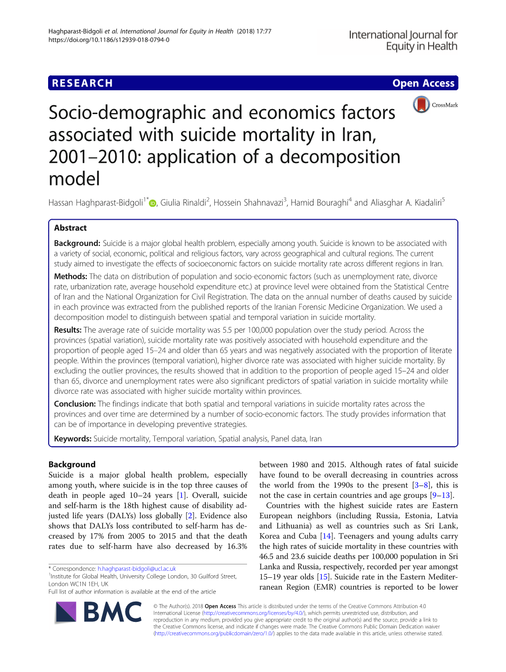 Socio-Demographic and Economics Factors Associated with Suicide