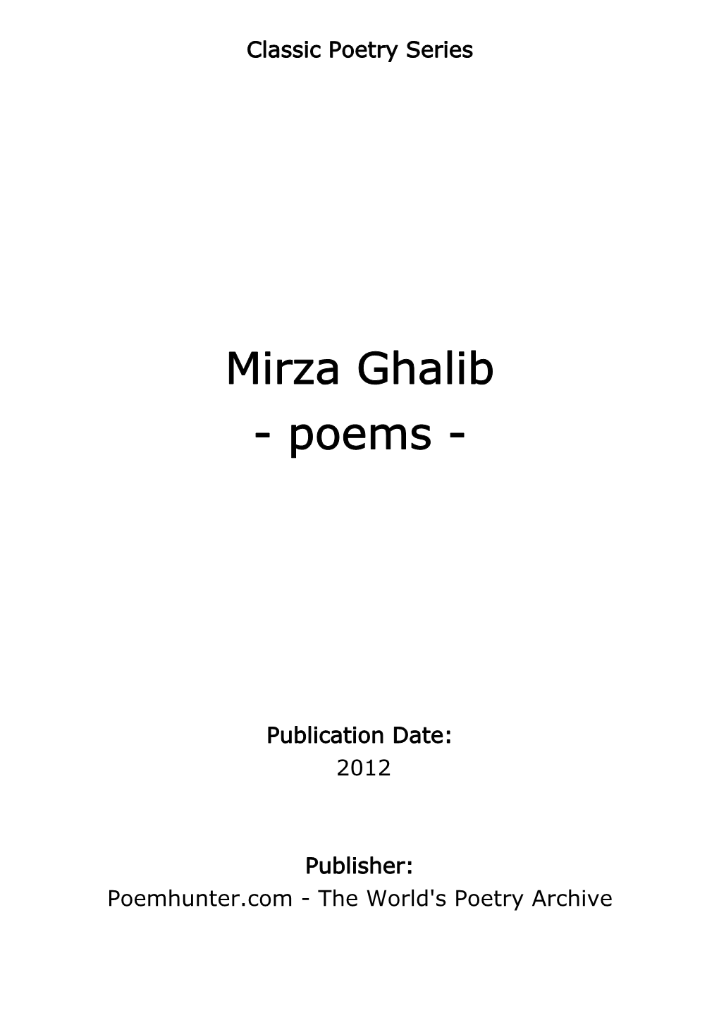 Mirza Ghalib - Poems