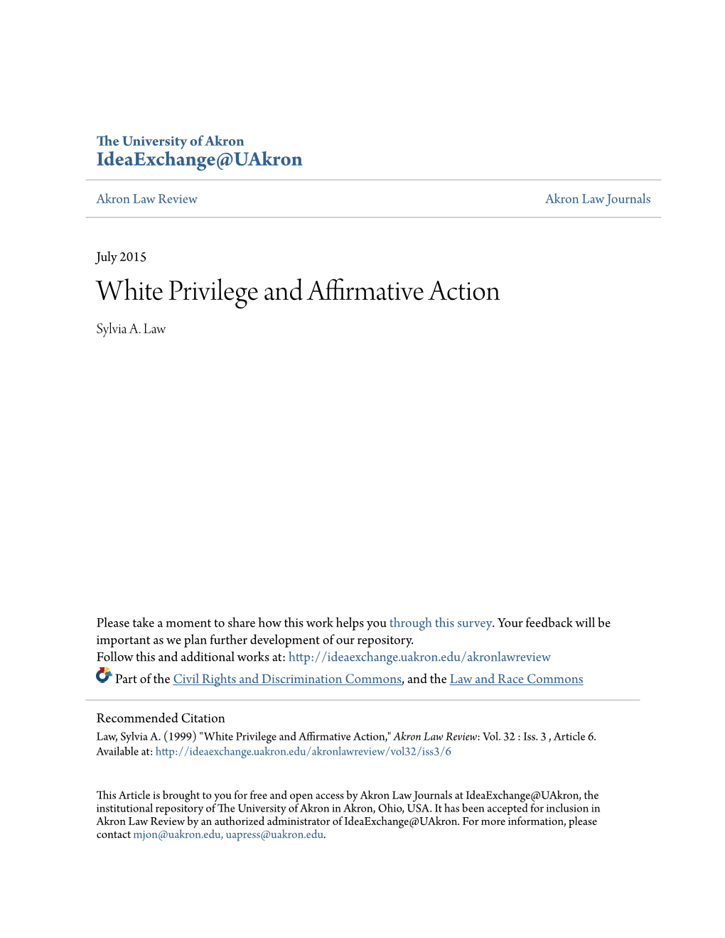 White Privilege and Affirmative Action Sylvia A