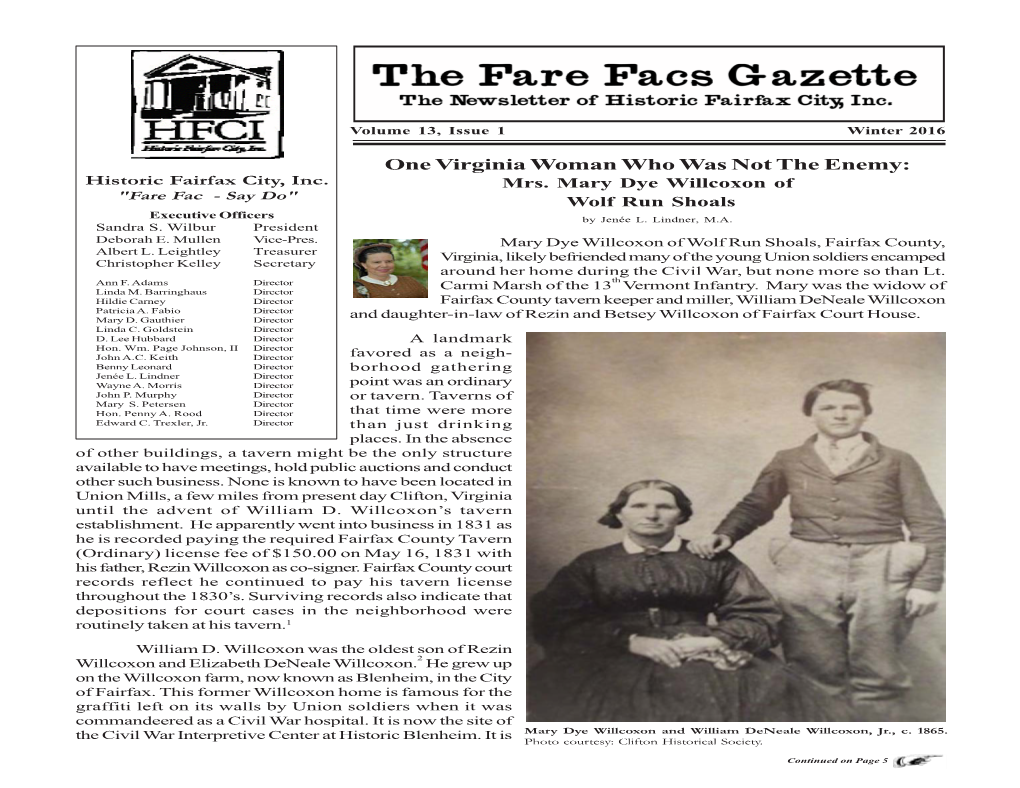 One Virginia Woman Who Was Not the Enemy: Historic Fairfax City, Inc