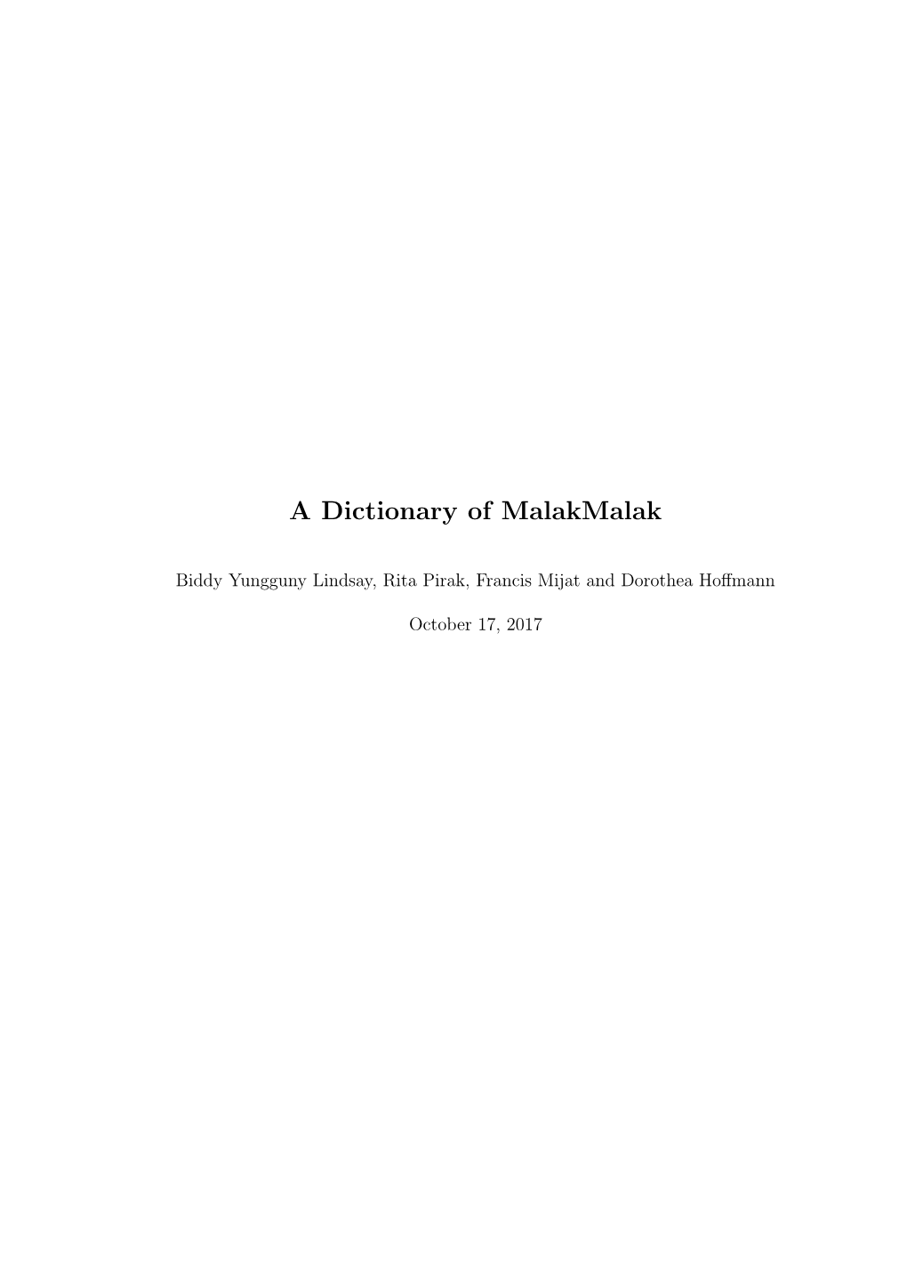 A Dictionary of Malakmalak