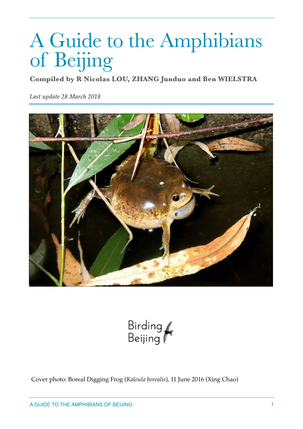 A Guide to the Amphibians of Beijing Compiled by R Nicolas LOU, ZHANG Junduo and Ben WIELSTRA