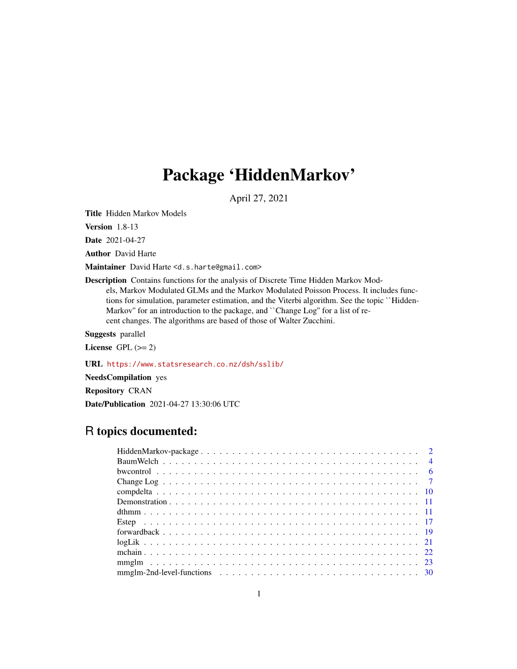 Package 'Hiddenmarkov'