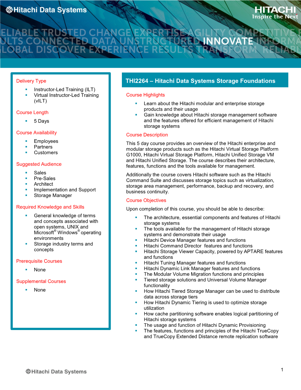 THI2264 – Hitachi Data Systems Storage Foundations