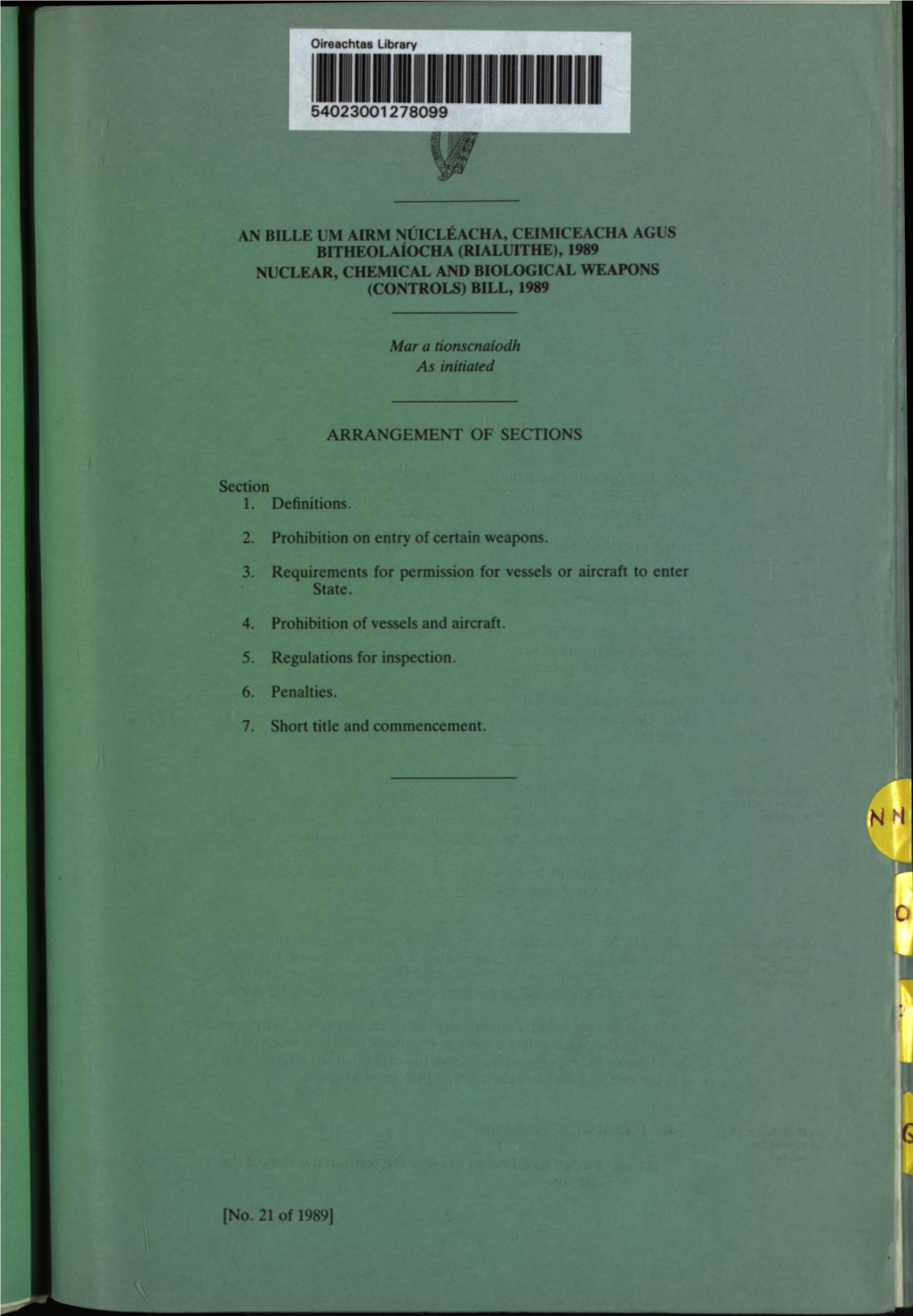 1989 Nuclear, Chemical and Biological Weapons (Controls) Bill, 1989