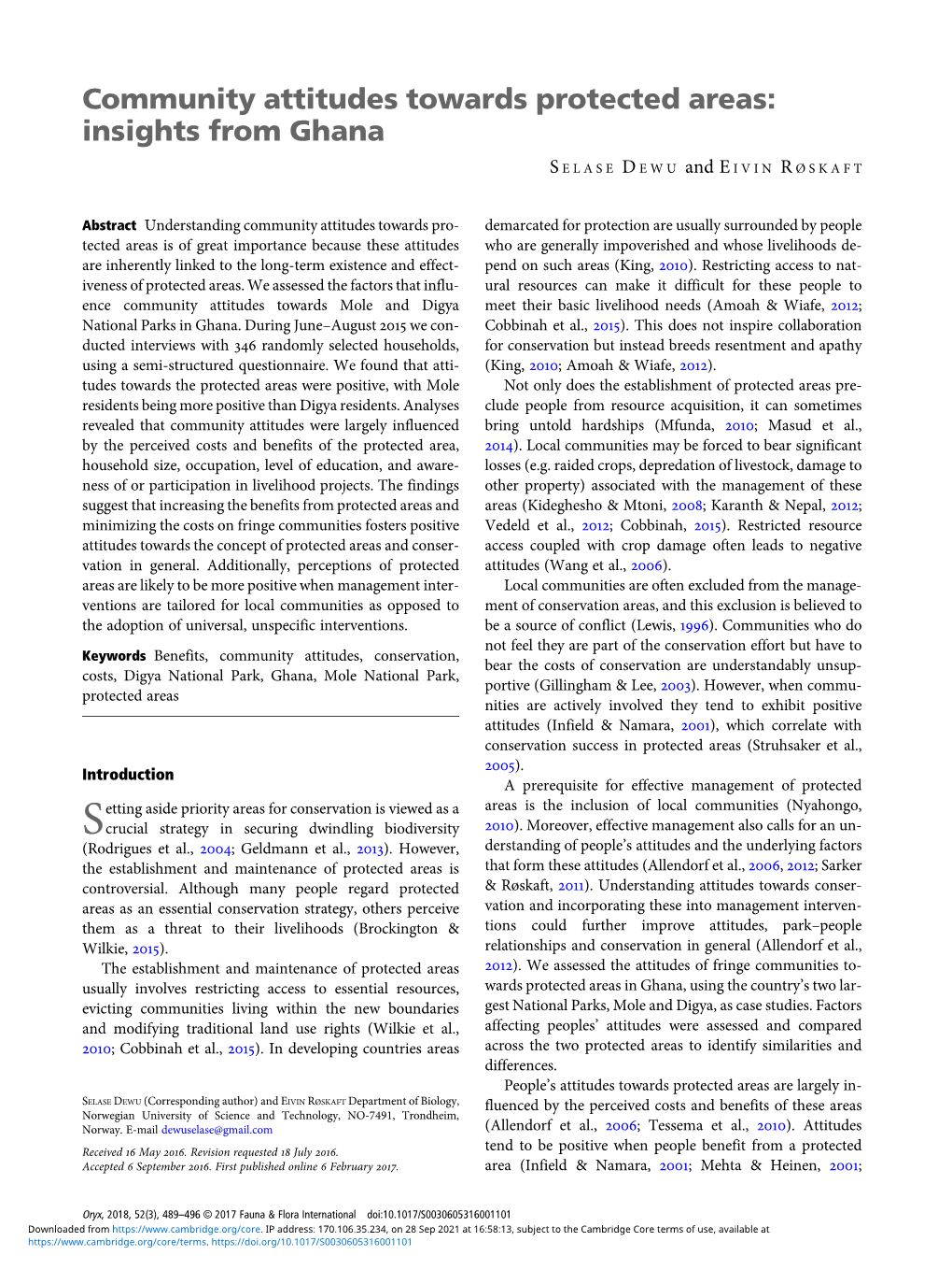 Community Attitudes Towards Protected Areas: Insights from Ghana