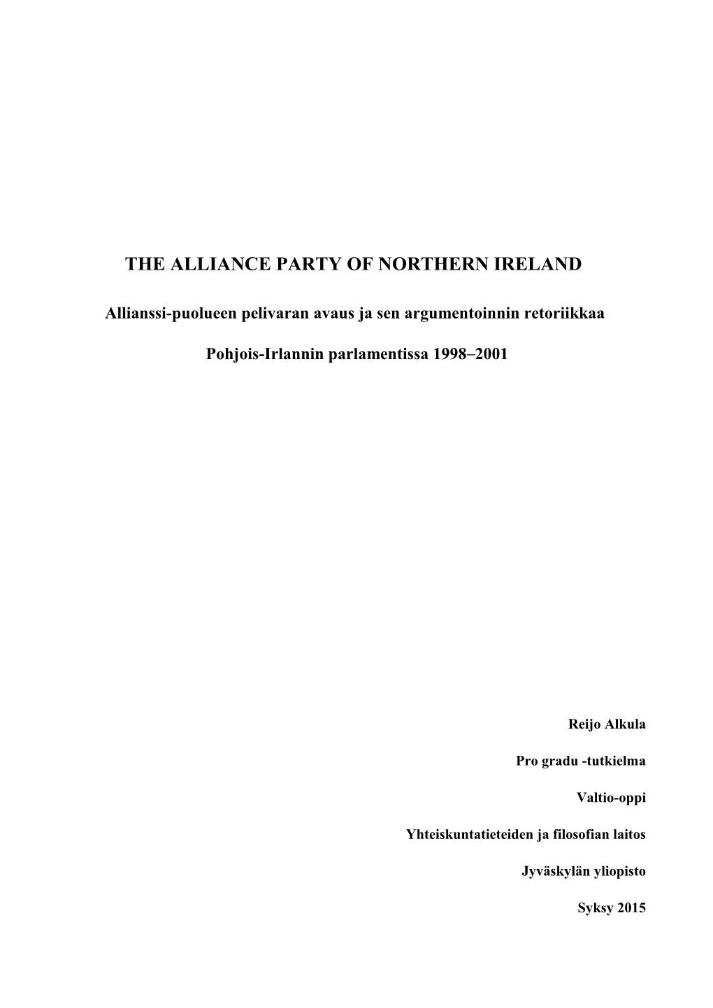 The Alliance Party of Northern Ireland