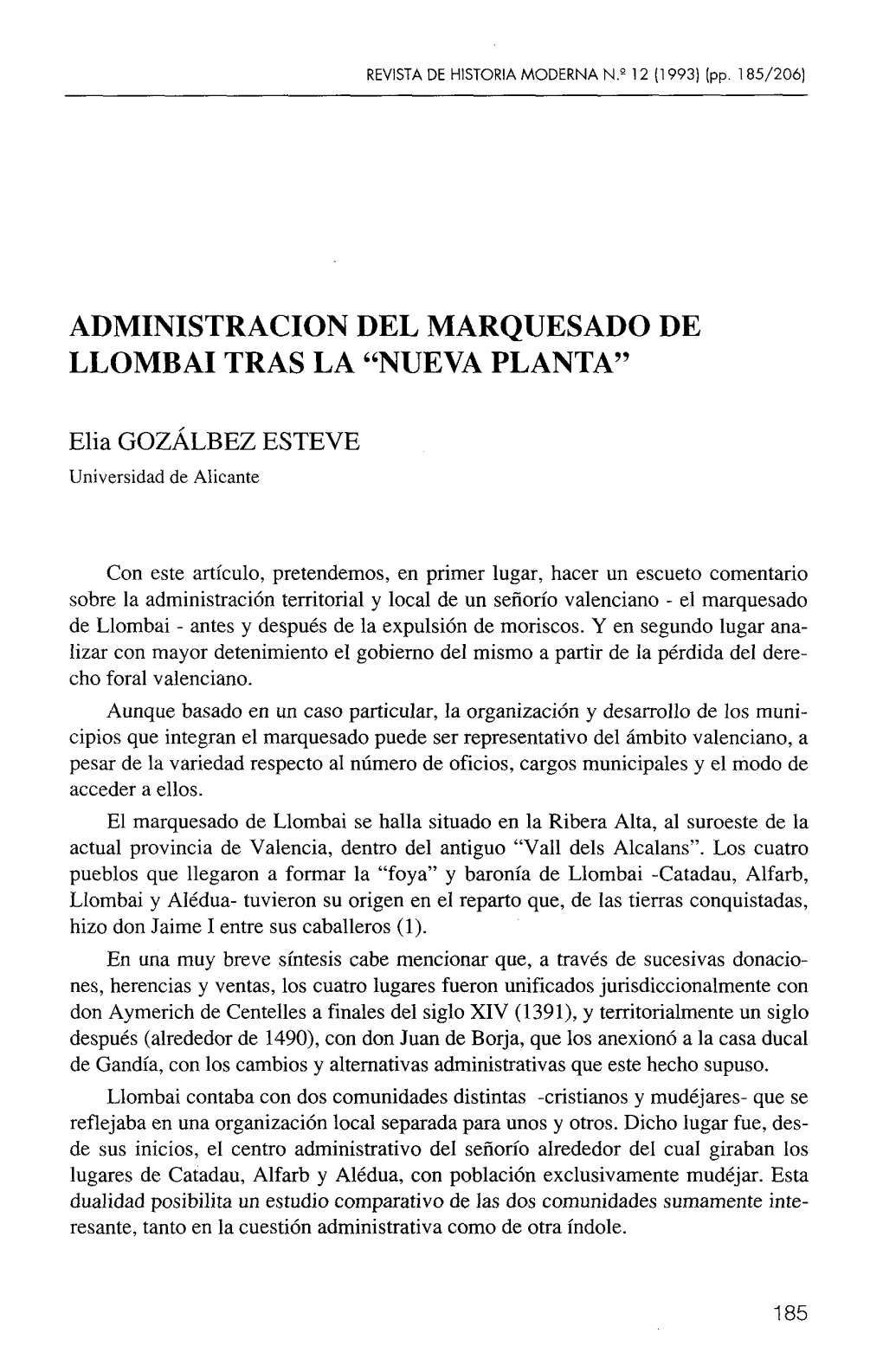 Administración Del Marquesado De Llombai Tras La 