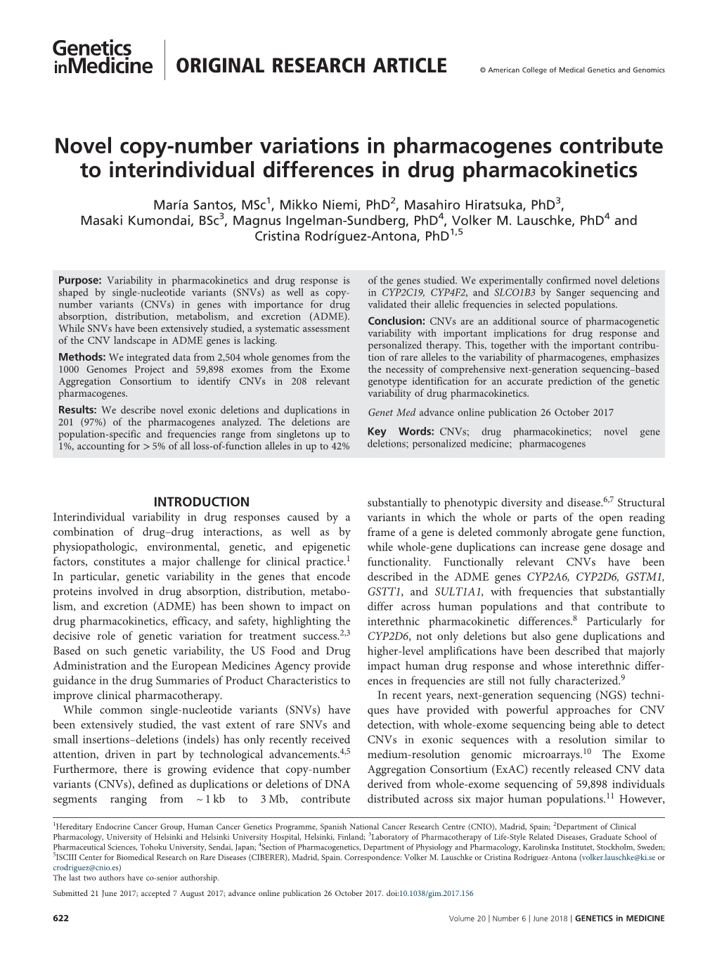 Novel Copy-Number Variations in Pharmacogenes Contribute to Interindividual Differences in Drug Pharmacokinetics