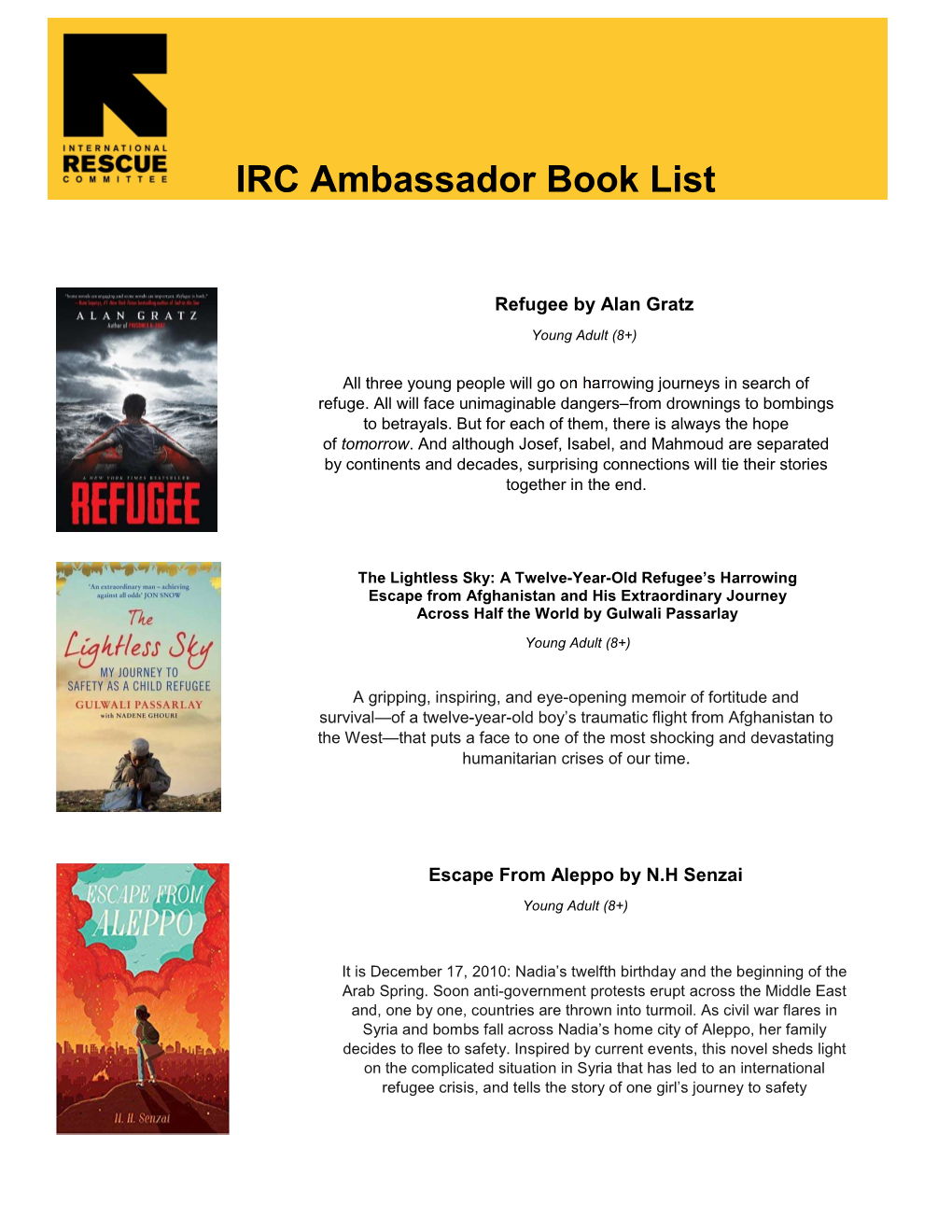IRC Ambassador Book List