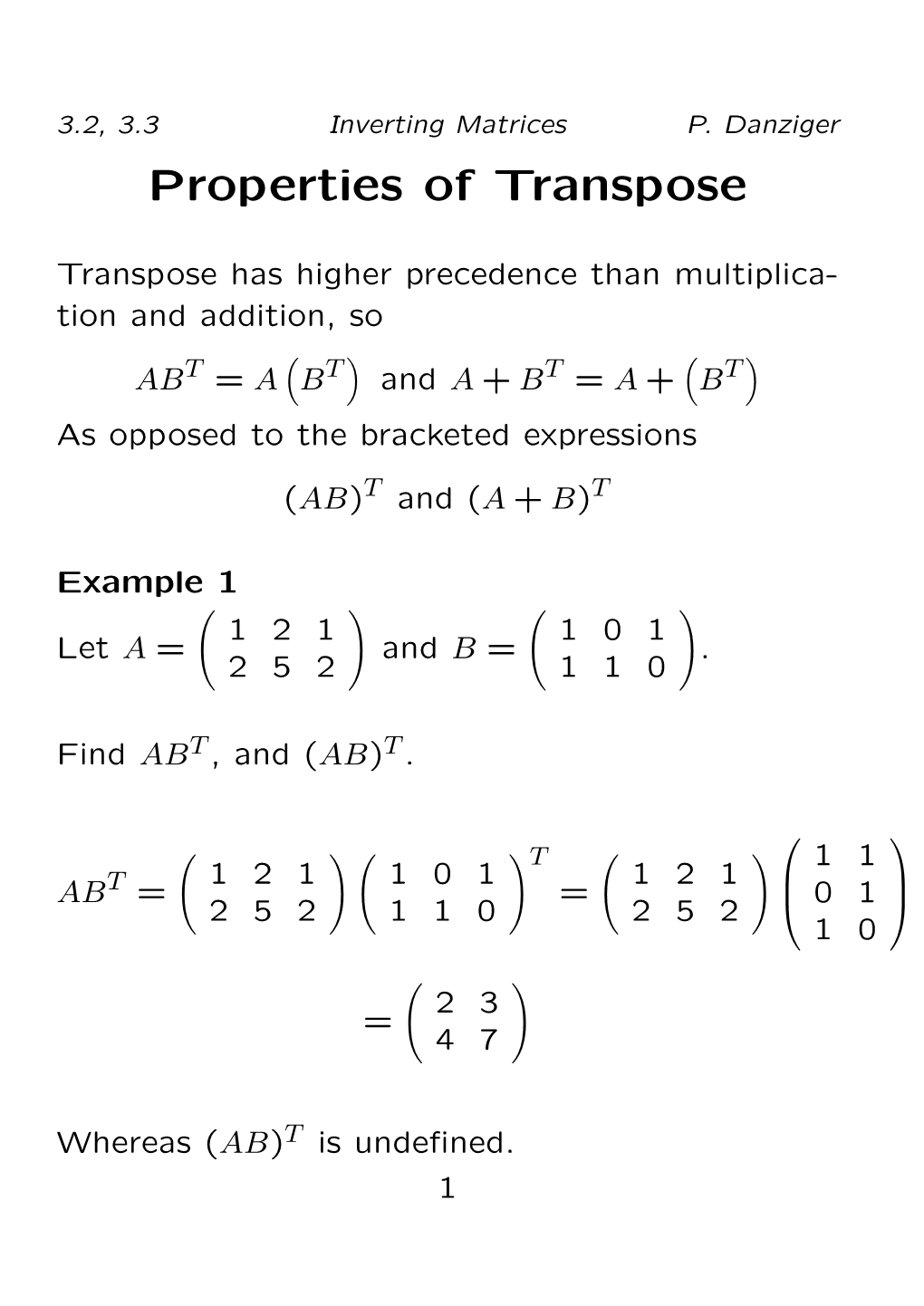 Properties of Transpose
