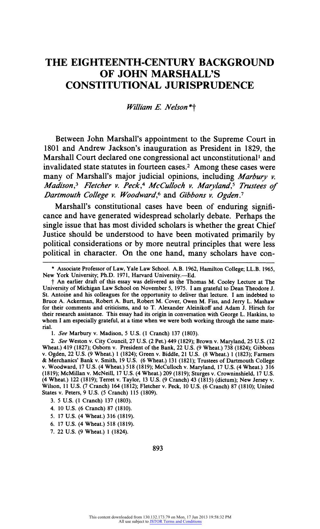 The Eighteenth-Century Background of John Marshall's Constitutional