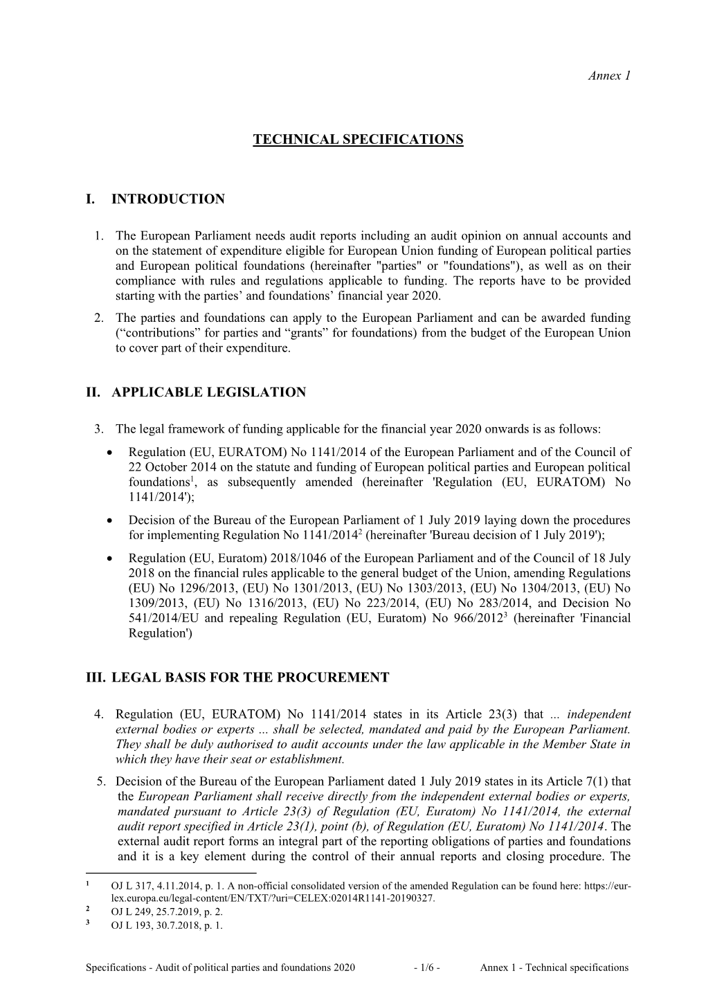 Technical Specifications I. Introduction Ii. Applicable