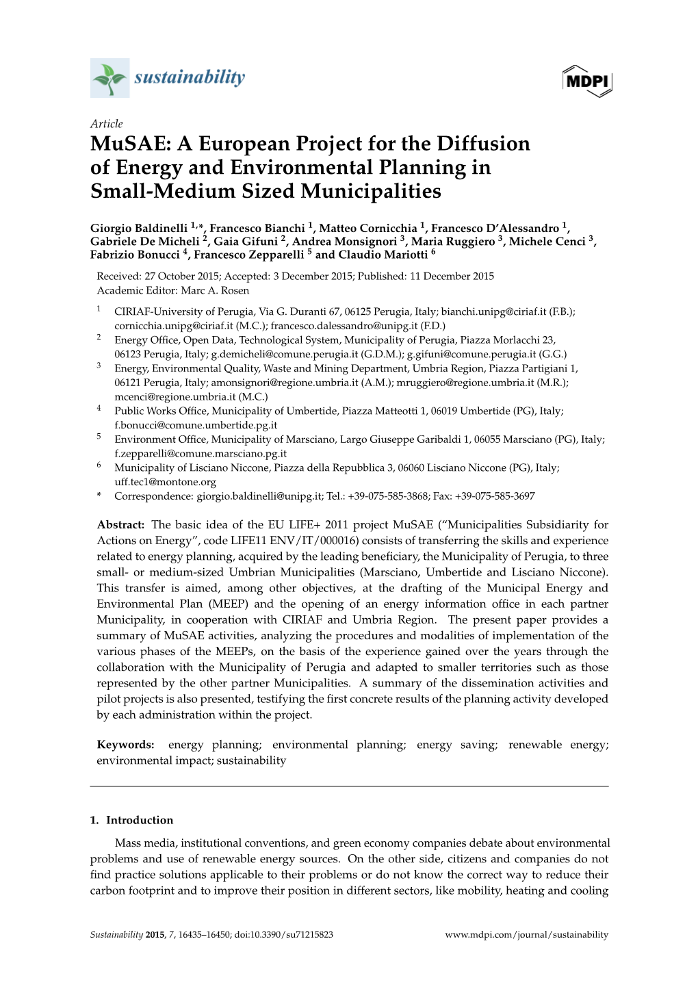 Musae: a European Project for the Diffusion of Energy and Environmental Planning in Small-Medium Sized Municipalities