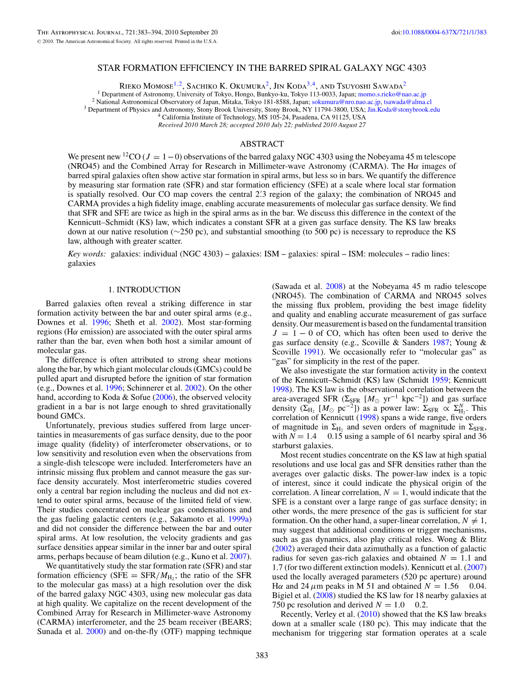 Star Formation Efficiency in the Barred Spiral Galaxy Ngc 4303